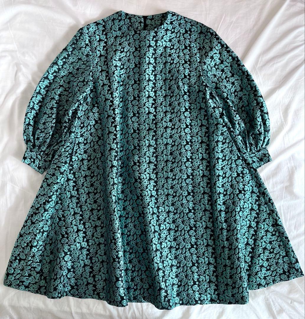 SANSeLF ジャガードフラワードレス　ロング丈　グリーン　花柄　ワンピース