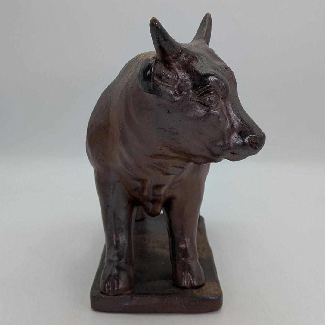 武用君彦 備前焼 干支置物「丁丑」 共箱共布栞 丑年 牛 ウシ 縁起物 在銘