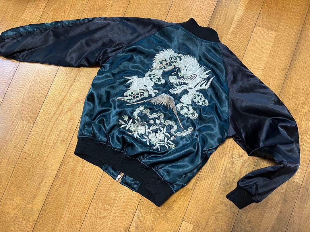 スカジャン ドラゴン刺繍 黒　星姫