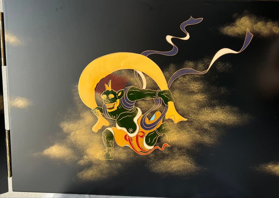 長期保管品　風神雷神図屏風 風神雷神 屏風　置物　オブジェ　金彩　蒔絵