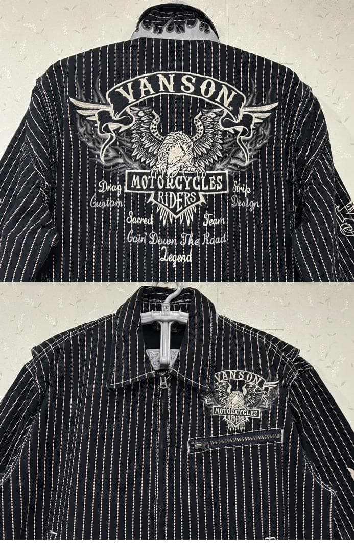 ＊VANSON ウォバッシュ イーグル 刺繍 襟 袖 プリント つなぎ XL
