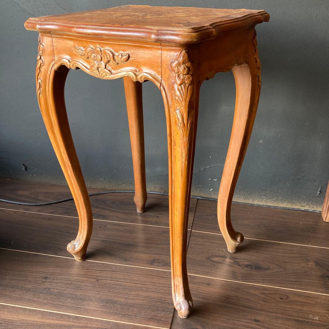 【送料込み】象嵌 猫脚　アンティーク　サイドテーブル　木製