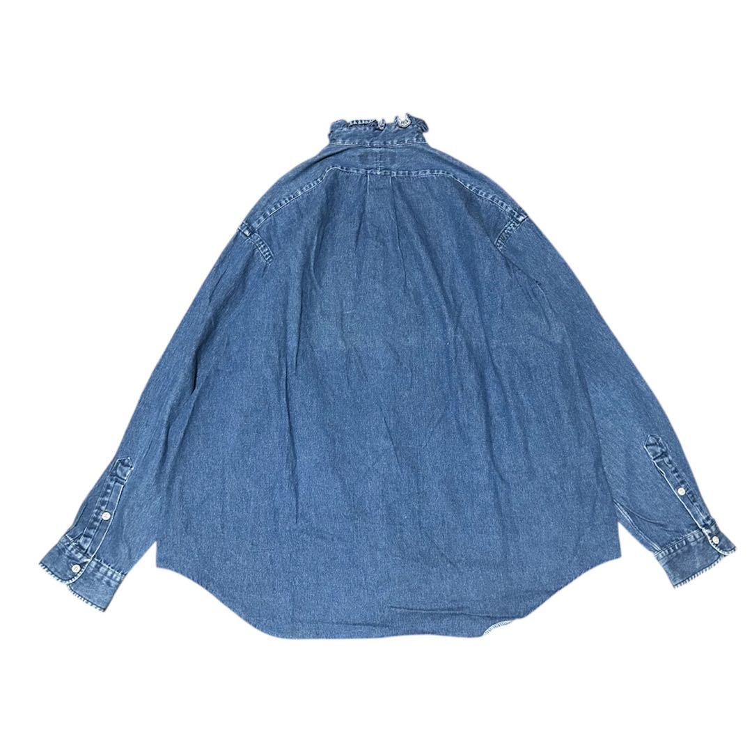 希少！大きいサイズ！ラルフローレン フリルデニムシャツ ブラウス インディゴ