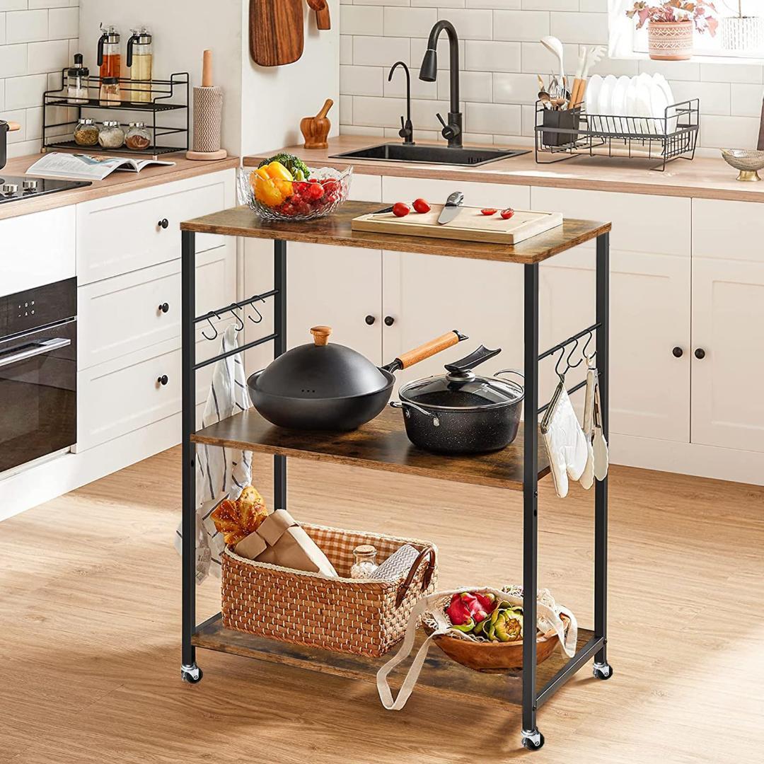 ☆3段プリンターワゴン - 高耐荷重・省スペース・多機能、キャスター