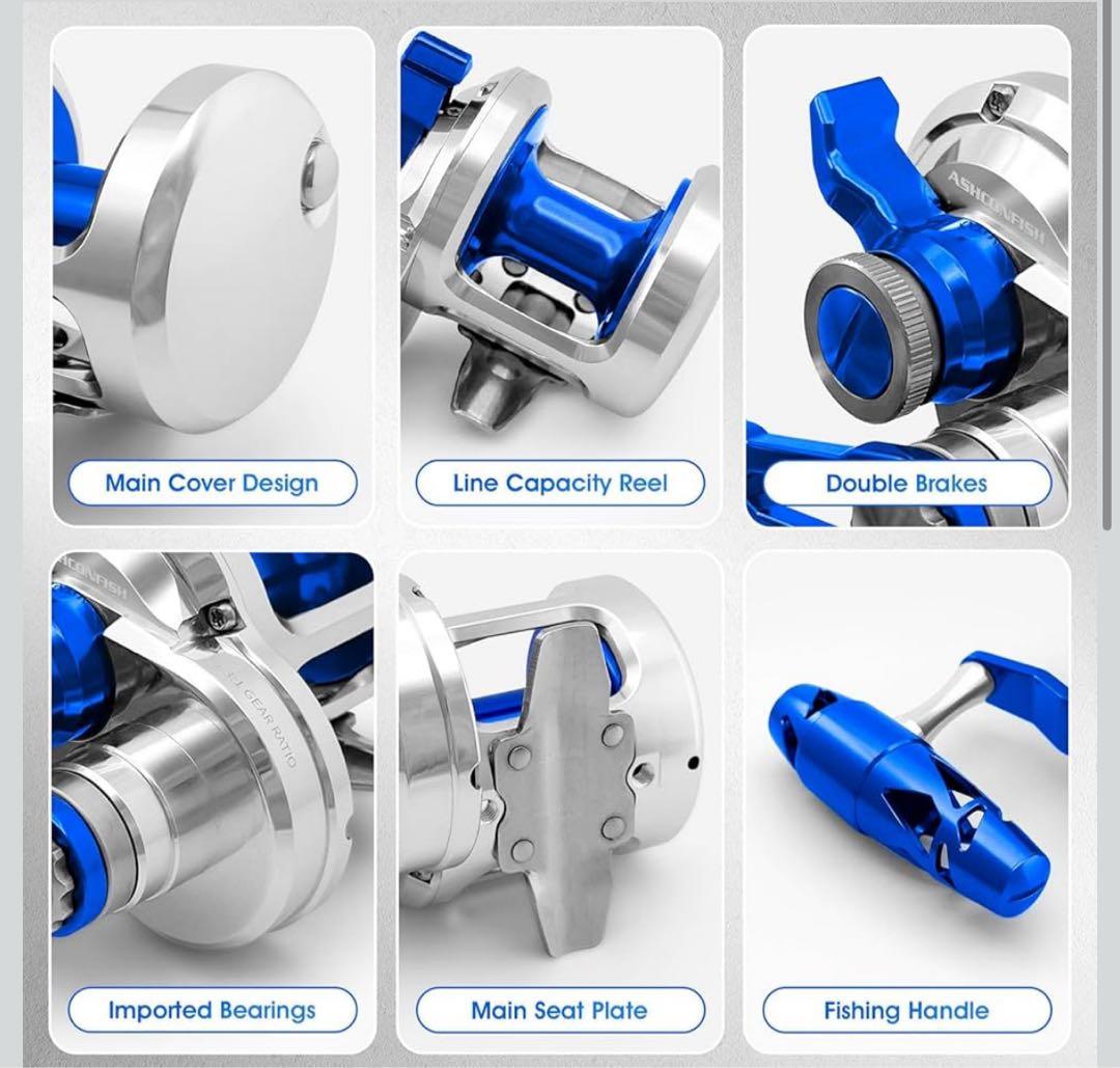ASHCONFISH 両軸 ジギングリール 最大ドラグ力25KG JN08L左手