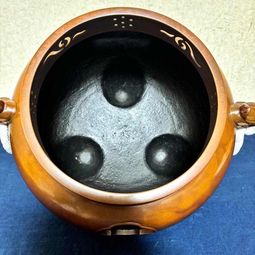 未使用/斑地紋焼色/風炉/茶釜/電熱器/金森紹栄造/唐銅鬼面風炉/電熱器/茶道具