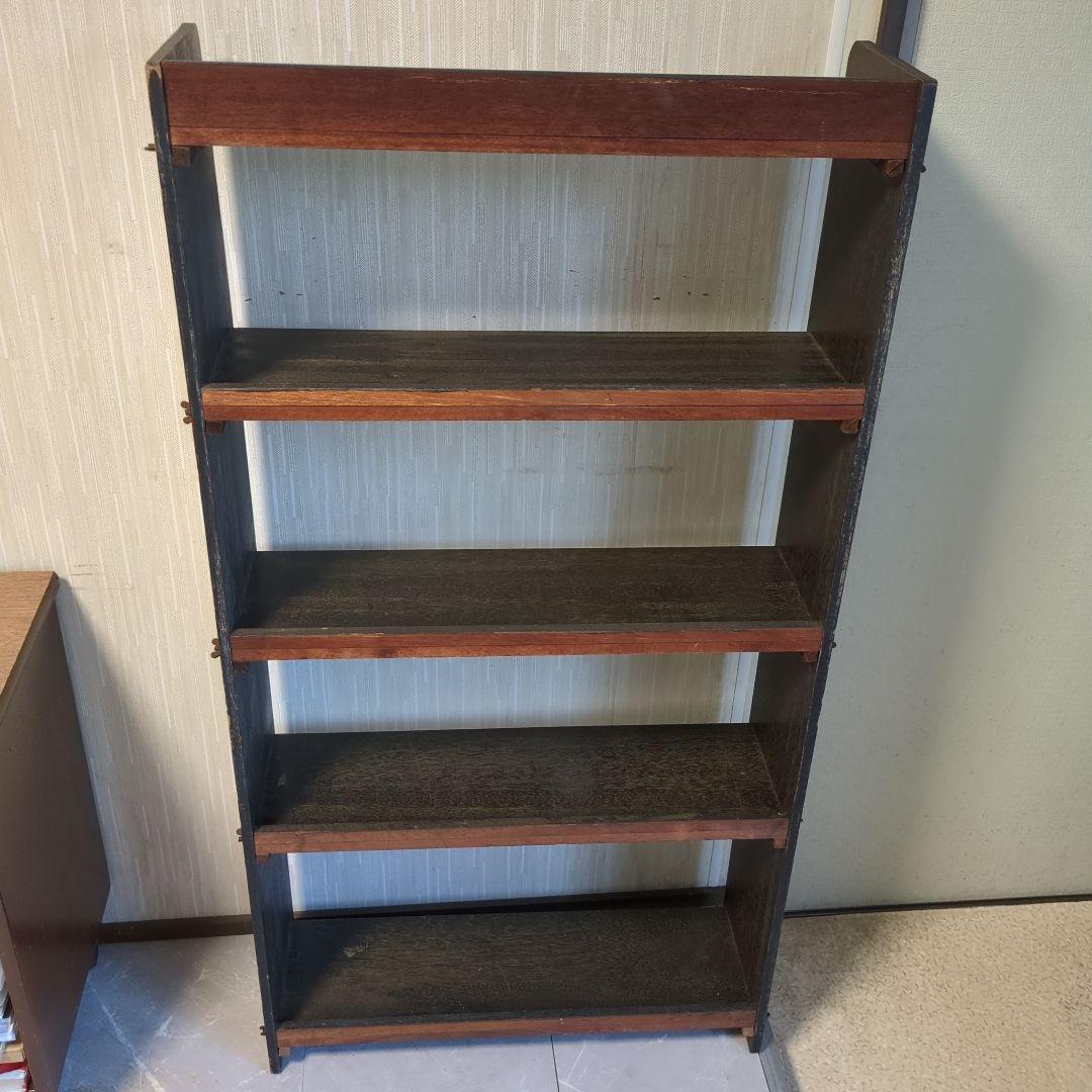 アンティークダークグリーン木製5段本棚　オープンラック