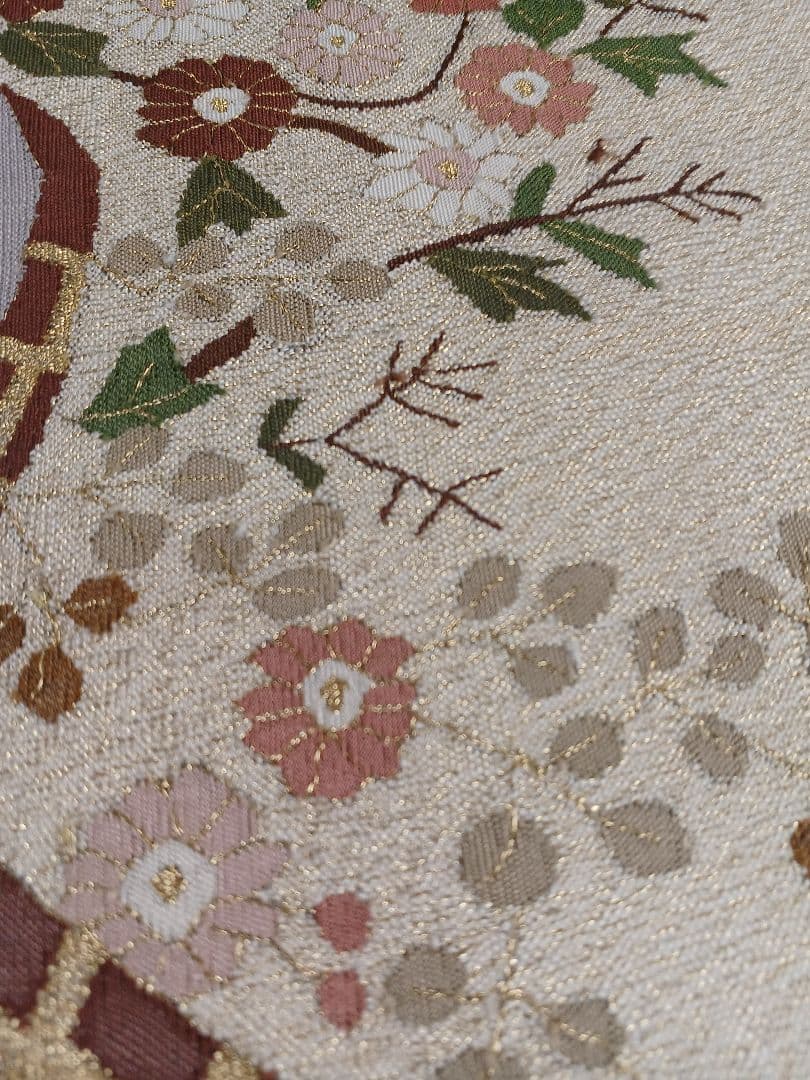 ［お太鼓柄］　袋帯　中古美品　紬　461cm O-042