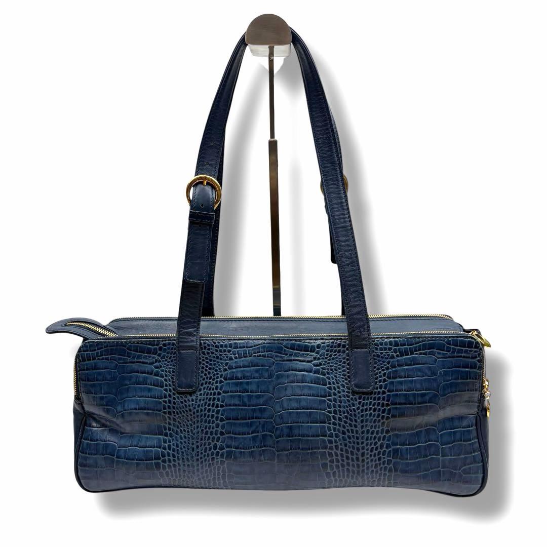 Roberta di Camerino クロコ型押し ショルダーバッグ ボストン