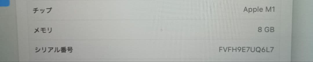 Apple MacBook Air 2020　М1 SSD256G　充放電20回