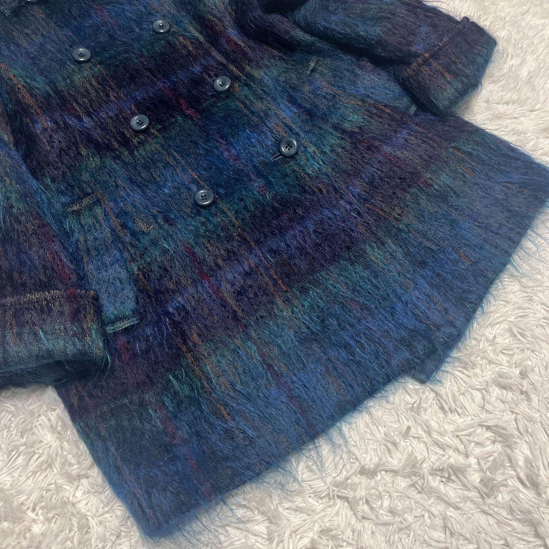 Leilian レリアン モヘヤ シャギーコート チェック ダブル 9号