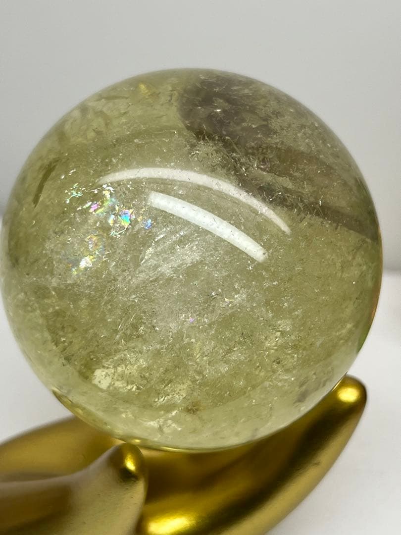 天然石　シトリンクォーツスフィア　ファントム　爆虹✨✨台座付きNo.1264