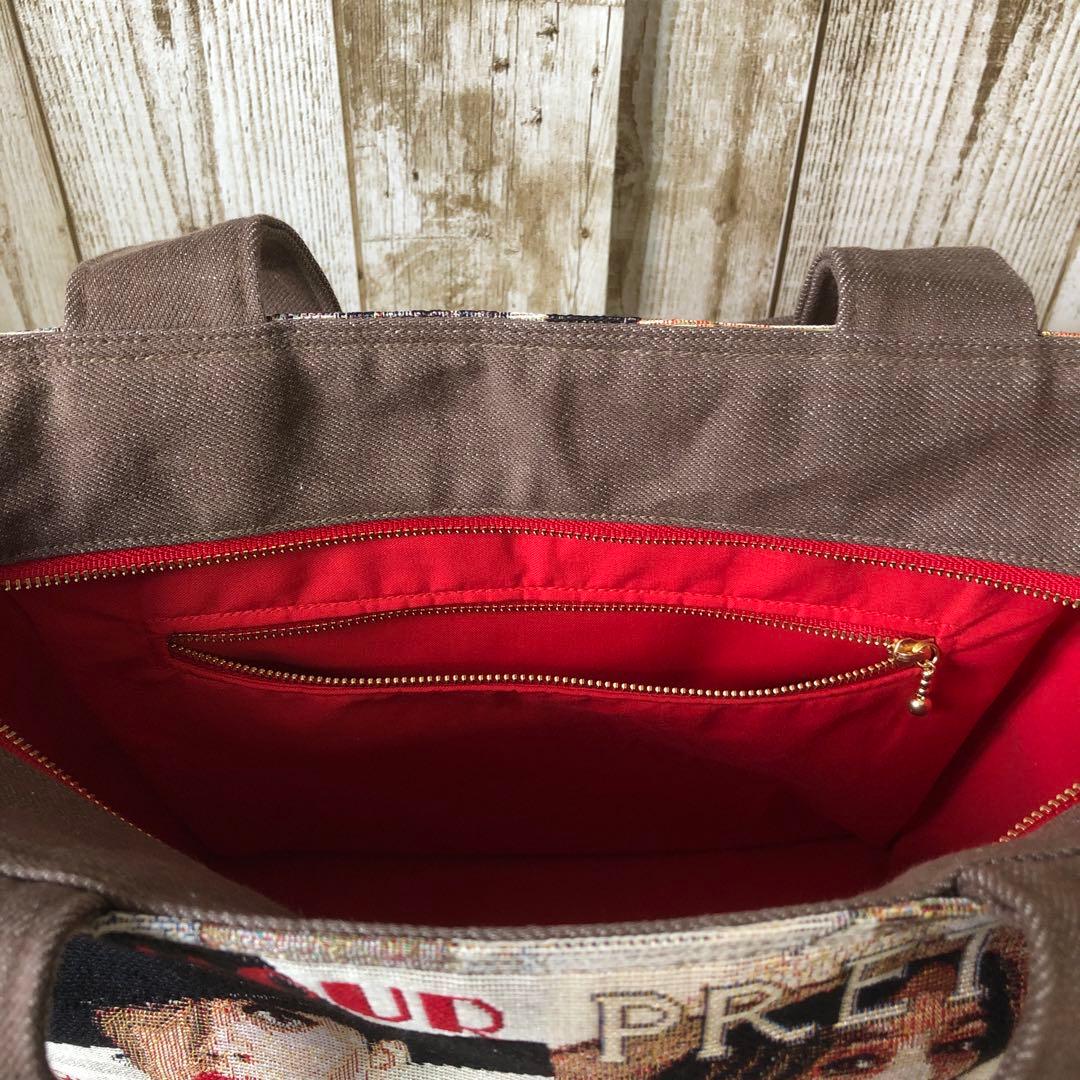 MIHØ　トートバッグ　ブラウン×レッド　【新品デニム】ショルダー紐付き