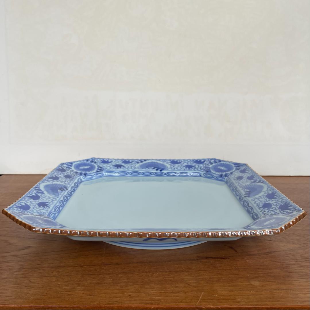 希少 特大 八角皿 有田焼 賞美堂 基泉 染付 草花紋 盛り皿 深皿 新品