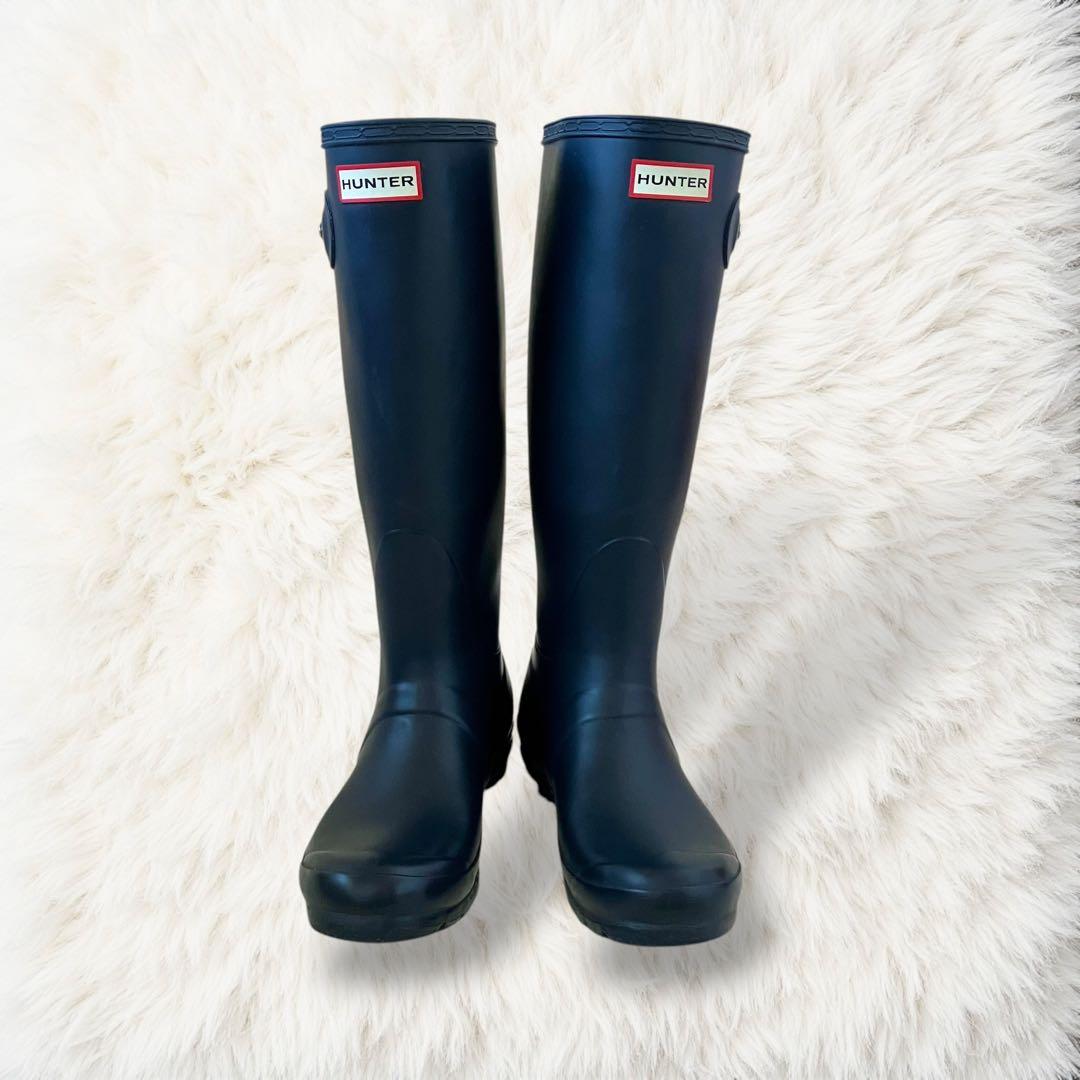 バックル ネイビー ハンター レインブーツ 24.0cm US7 38 ロング
