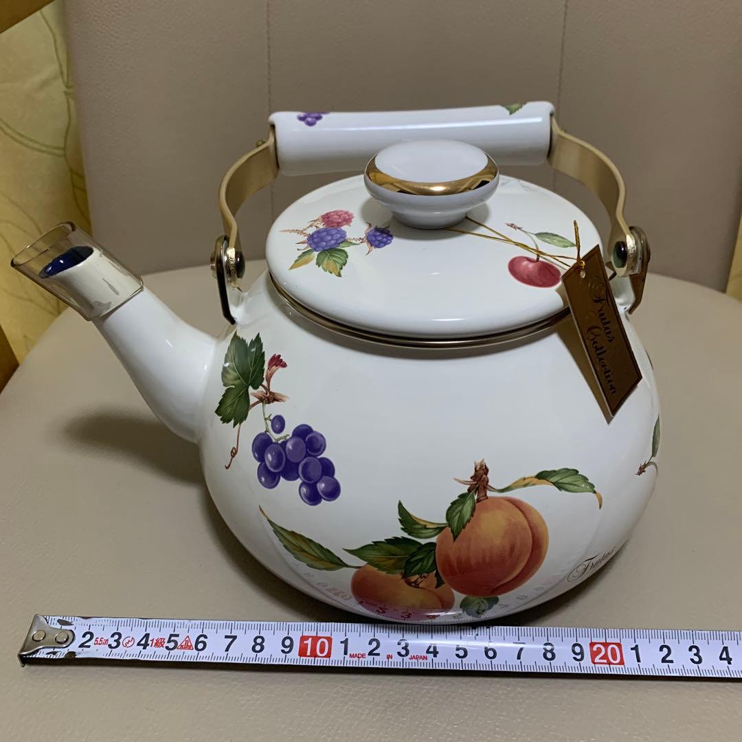 レトロ　エジリー　ホーロー　鍋　フルーツ柄　やかん　片手鍋　両手鍋