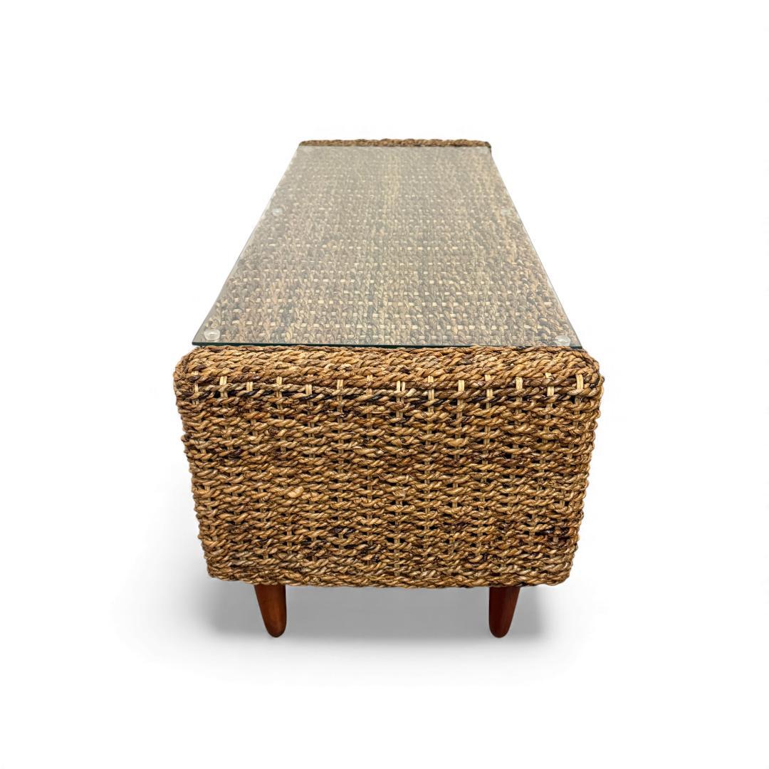 幅120cm【訳あり新品】アバカ天然素材 ガラス天板 テレビ台兼ローテーブル