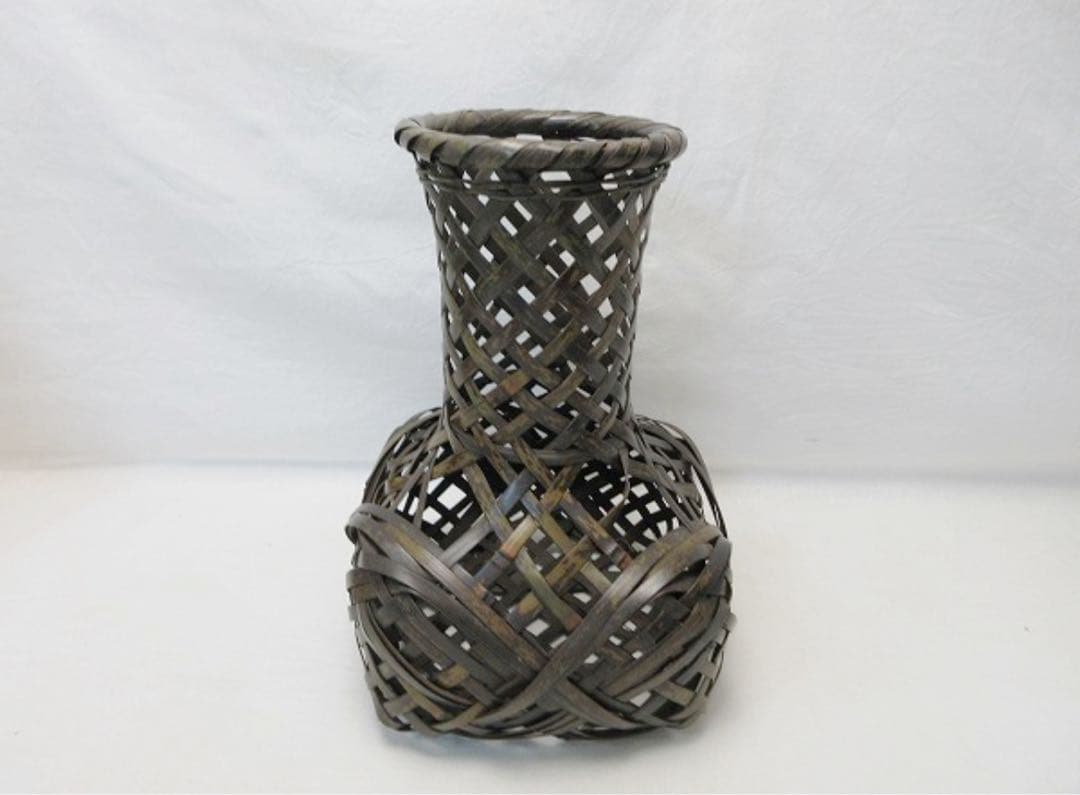 ほぼ未使用 華道具 淡々斎好写 砧籠花入 竹おとし付 茶器 竹籠 竹編籠 紙箱