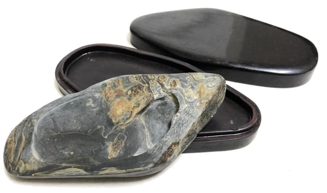 古石硯 唐木硯箱付き 書道用品 唐物 古美術品 古名硯 インテリアWWFT016