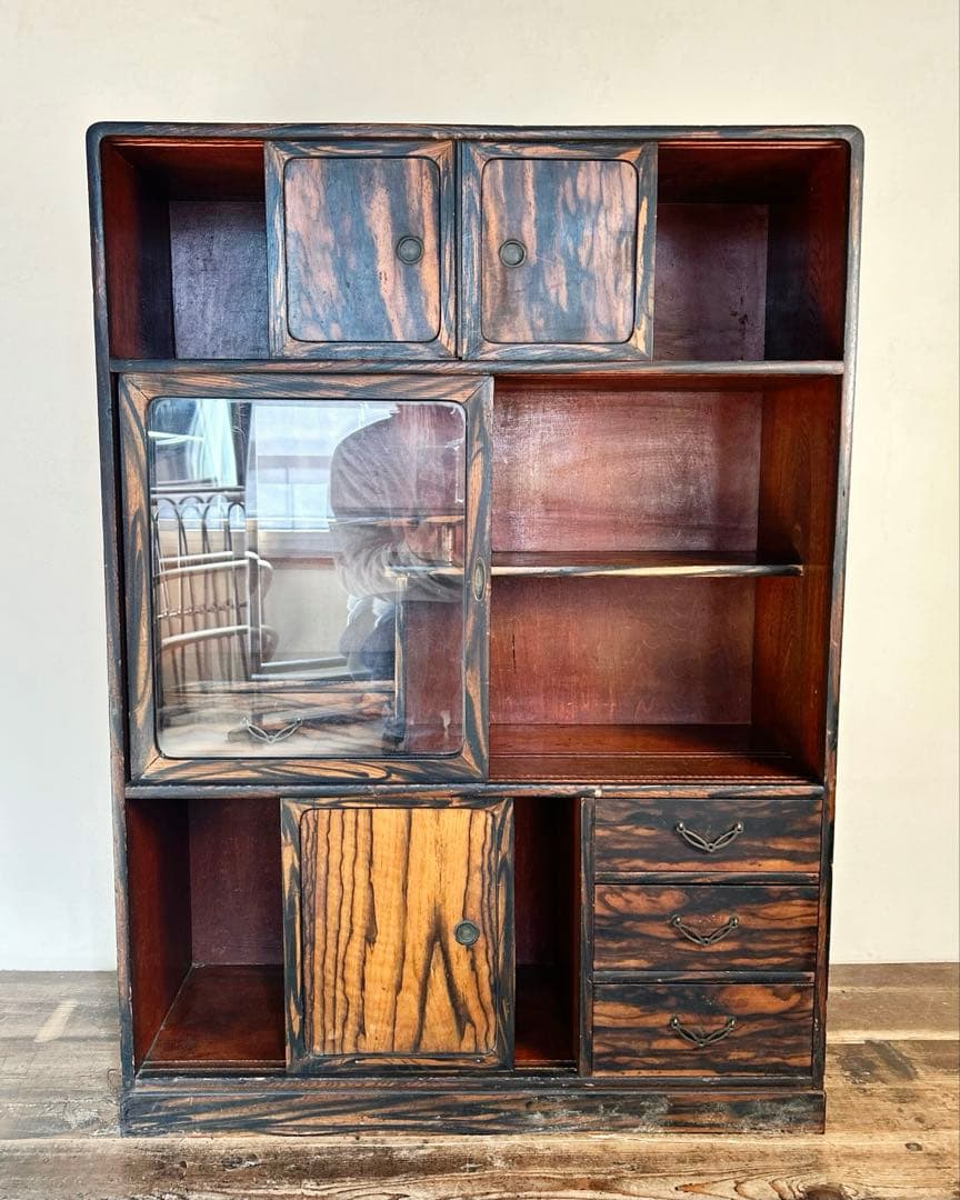 昭和レトロ 古家具 木製 飾り棚 ガラス戸 アンティーク 和家具 収納棚