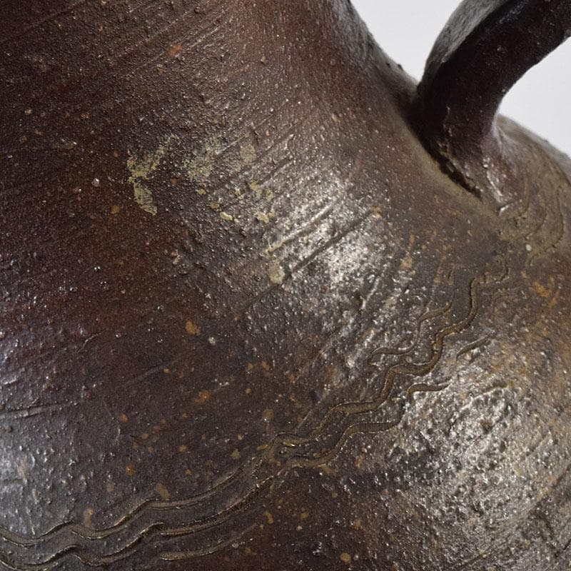 備前焼　人間国宝　金重陶陽作　耳付花入　共箱　M　R8532