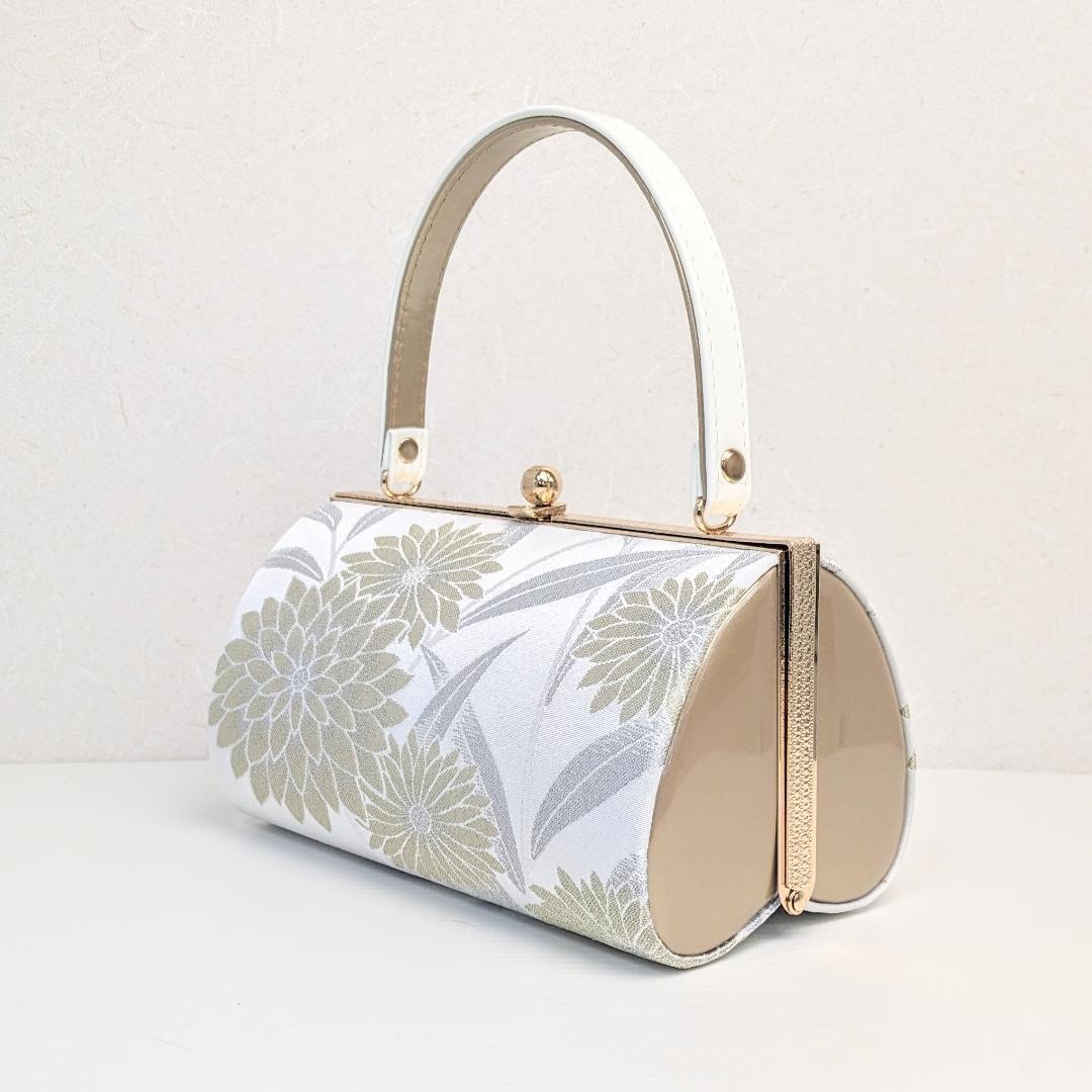 和装 草履バッグセット 帯地 菊 白×金 3枚芯 フリーサイズ k19-7