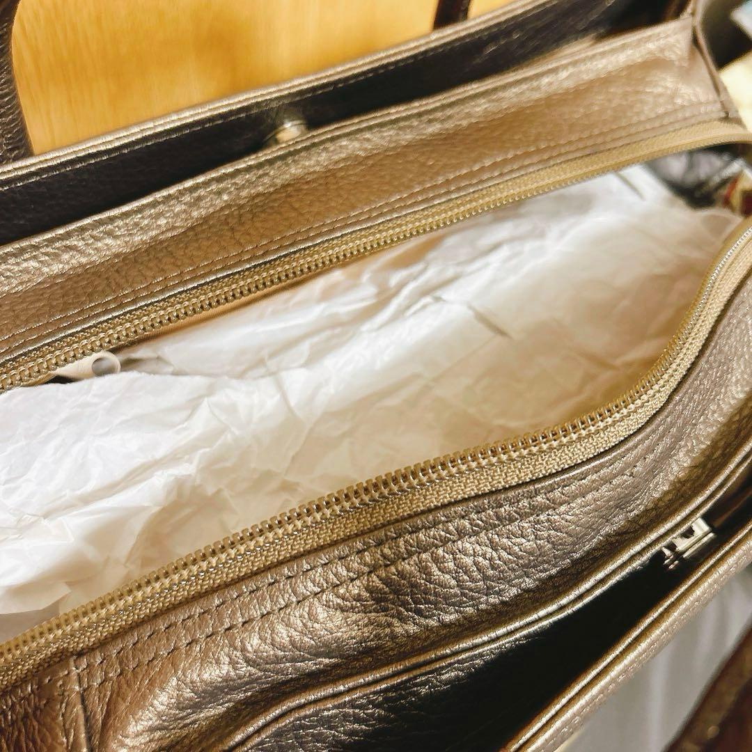 衿秀　利休バッグ　牛革　和装バッグ　レザー　ブラウン系　ブロンズ　和洋兼用
