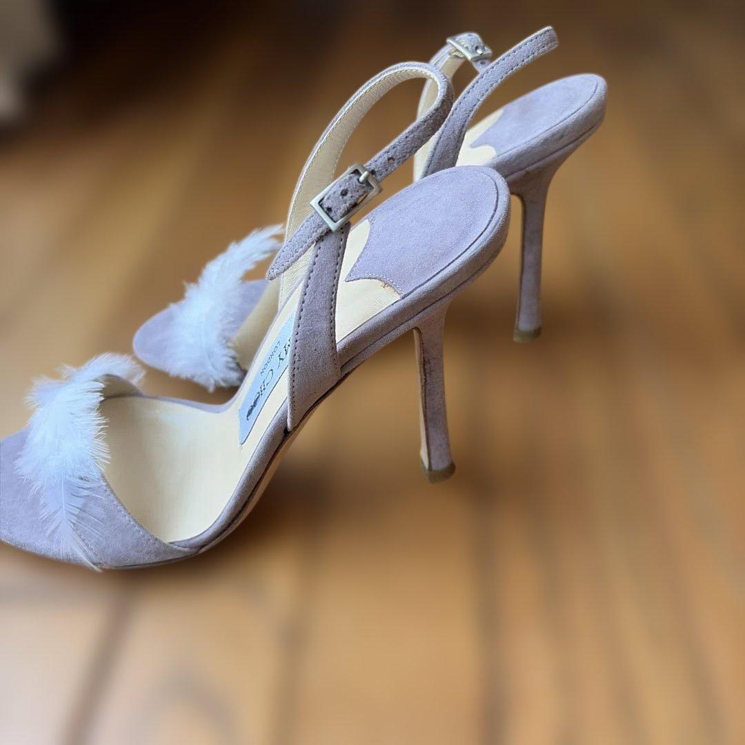 Jimmy Choo スエード フェザー装飾 サンダル