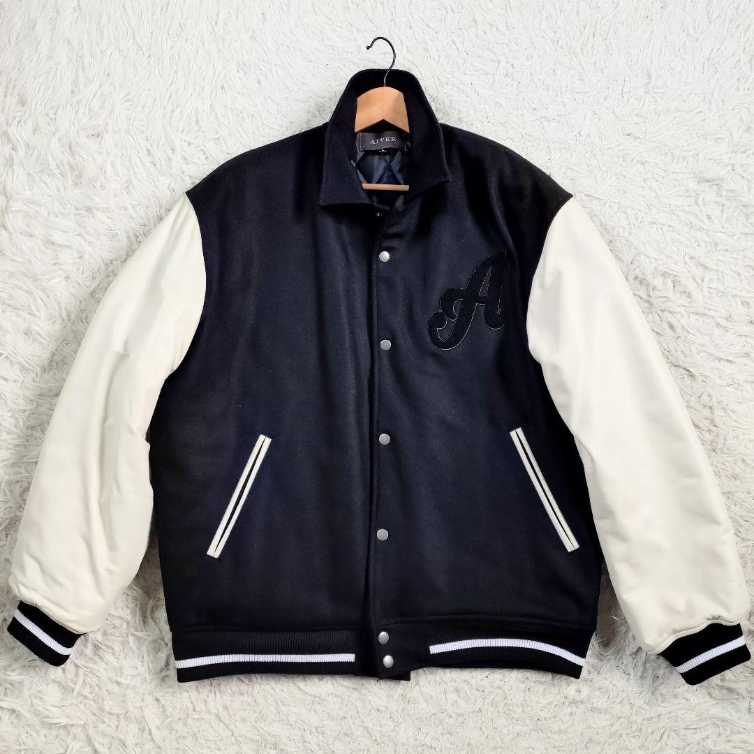 AIVER　風神雷神　スタジャン　黒白カラー　オーバーサイズ　刺繍