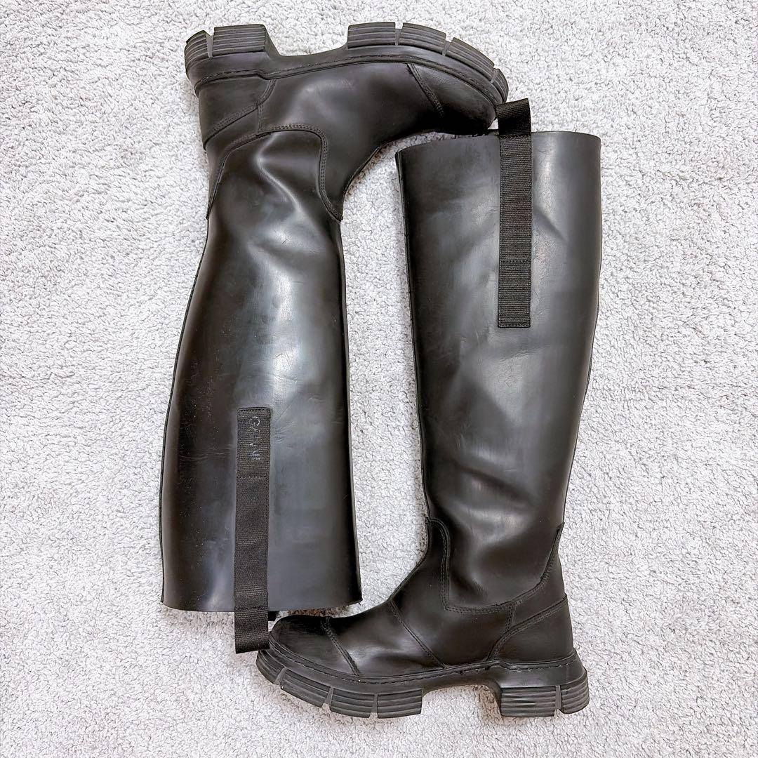 GANNI ガニー 25cm(38) リサイクルラバーロングブーツ ブラック