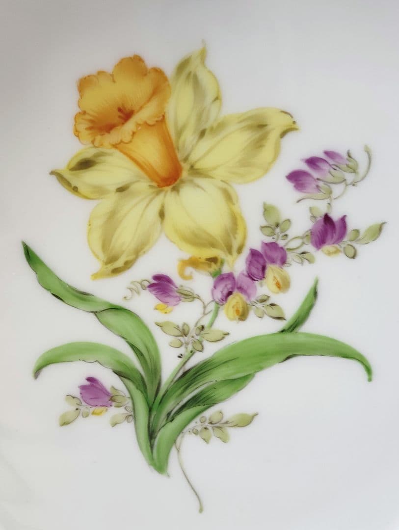 マイセン　2つ花　水仙（スイセン)　透かし皿(深皿)