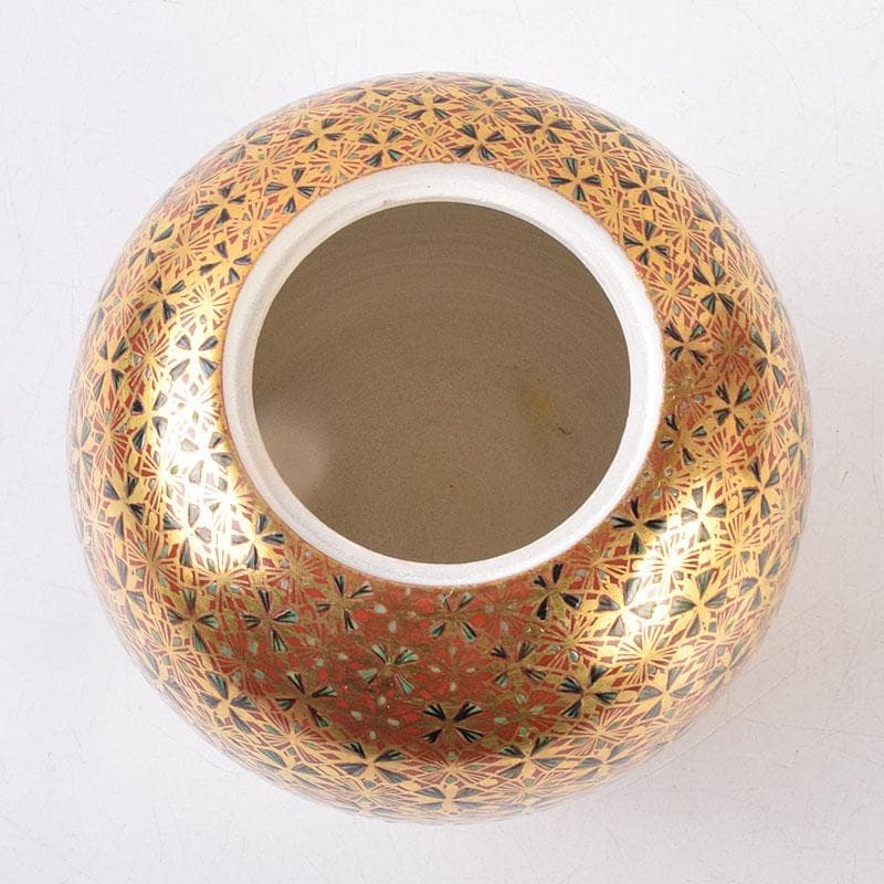 九谷焼　山本重義作　金襴手小紋　香炉　共箱　D　R9053