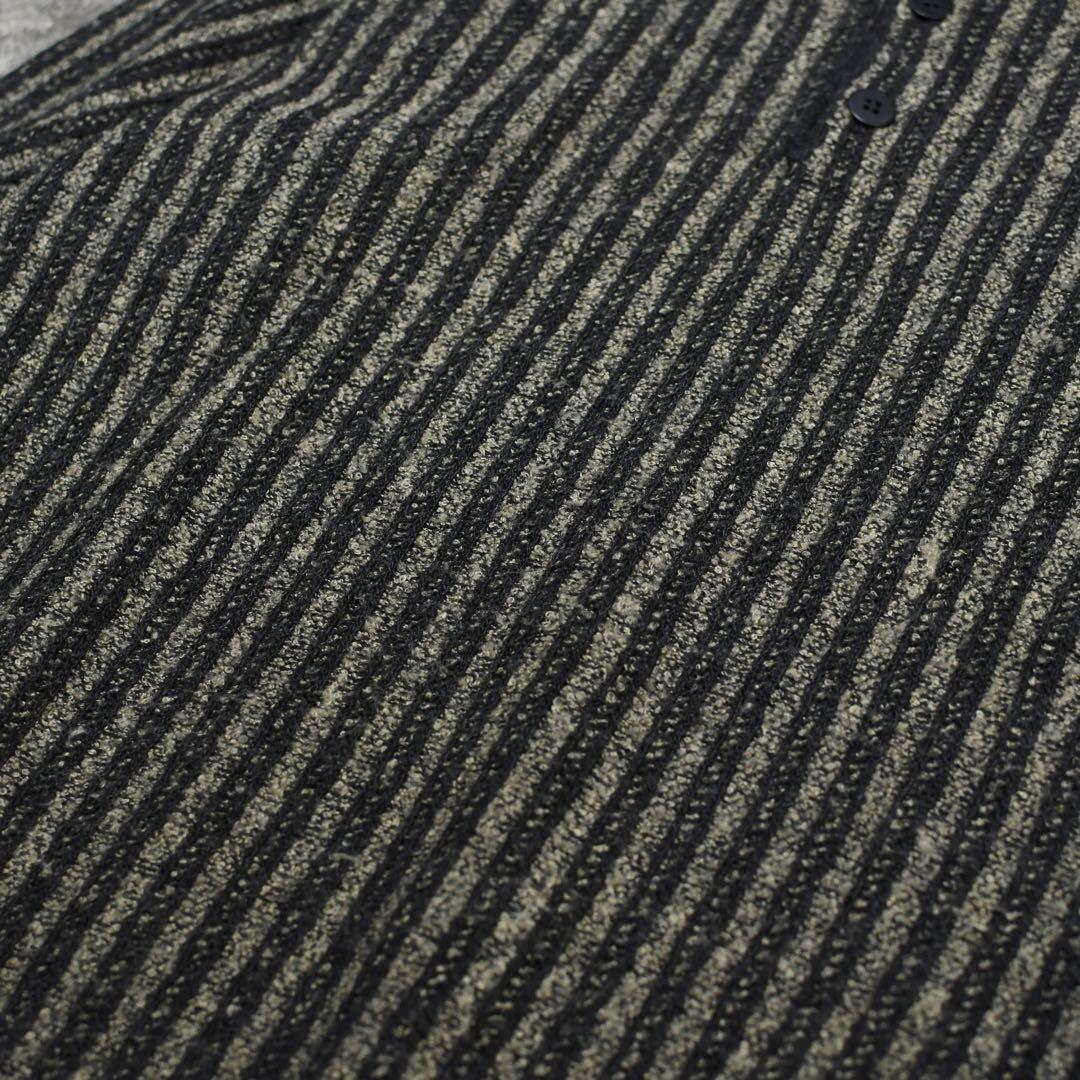 古着 ストライプ ニットポロ ニット セーター デザインニット チャコールグレー