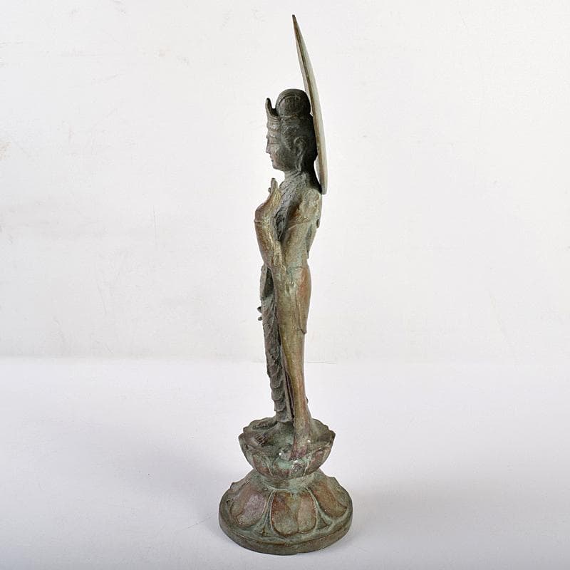 彫刻家　佐々木大樹作　青銅　観音像　仏像　重さ約1.9㎏　共箱　M　R7716B