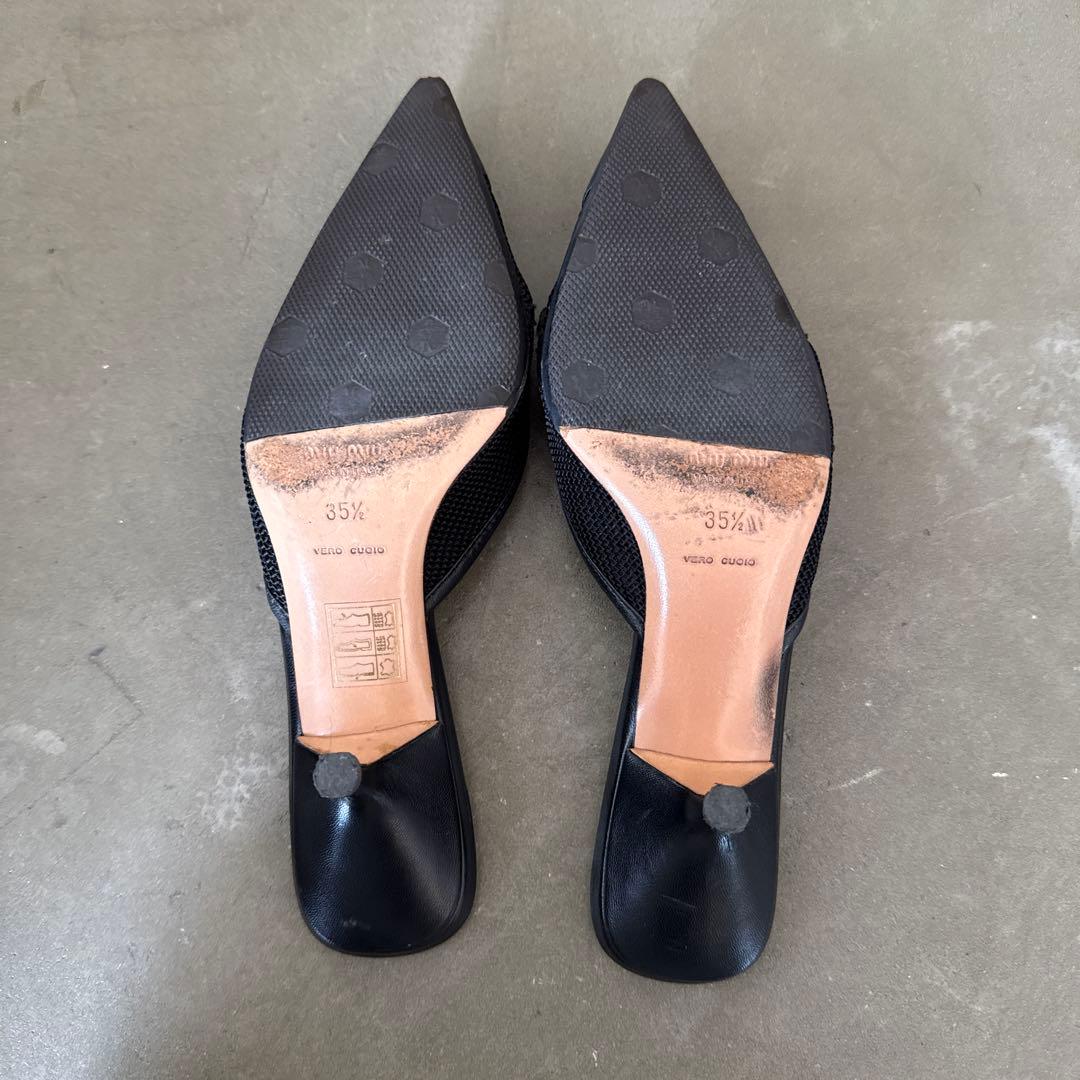 MiuMiu ミュウミュウ　archive　パンプス 　ミュール　レザーフラワー