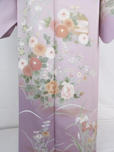 着用少ない！美品＊四季花柄＊藤色＊訪問着＊トールサイズ＊１６７ｃｍ＊裄６９