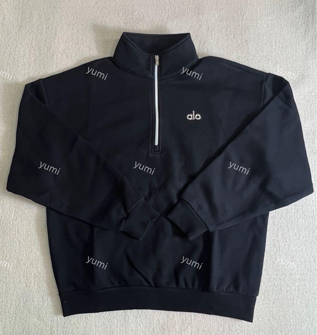 alo ブラックジップ トレーナー裏起毛SML