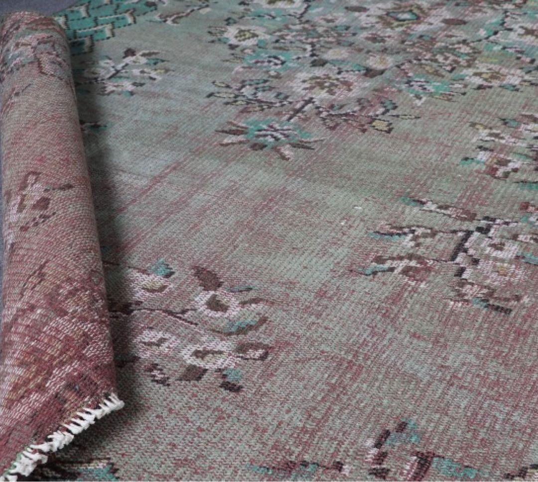 トルコヴィンテージラグ　超大判　オーバーダイ　253×143グリーン　トルコラグ