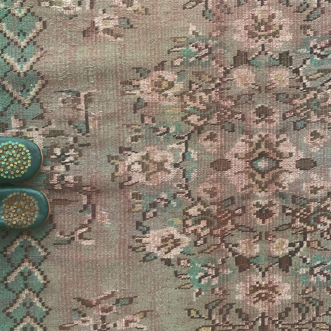 トルコヴィンテージラグ　超大判　オーバーダイ　253×143グリーン　トルコラグ