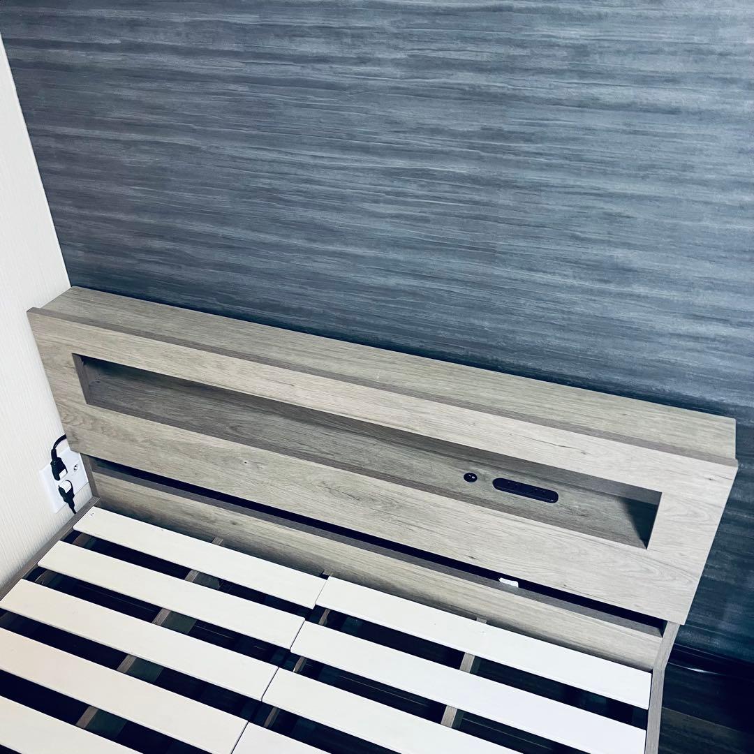 直接引取 東京都 RASIK セミダブル ベッドフレーム LED照明 グレージュ