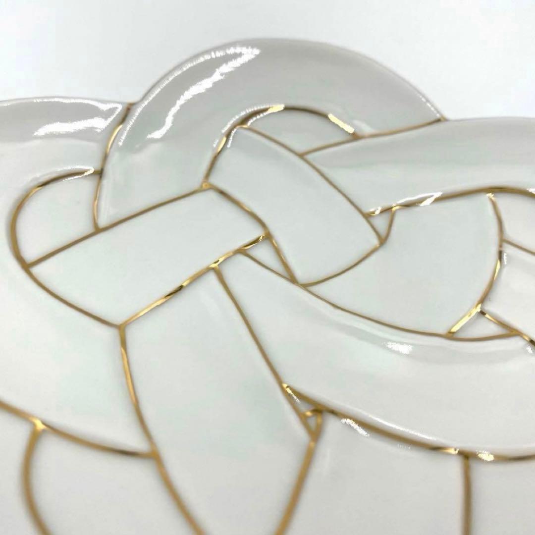 【新品】【大人気】有田焼田清窯　太白金線梅結び銘々皿　縁起物