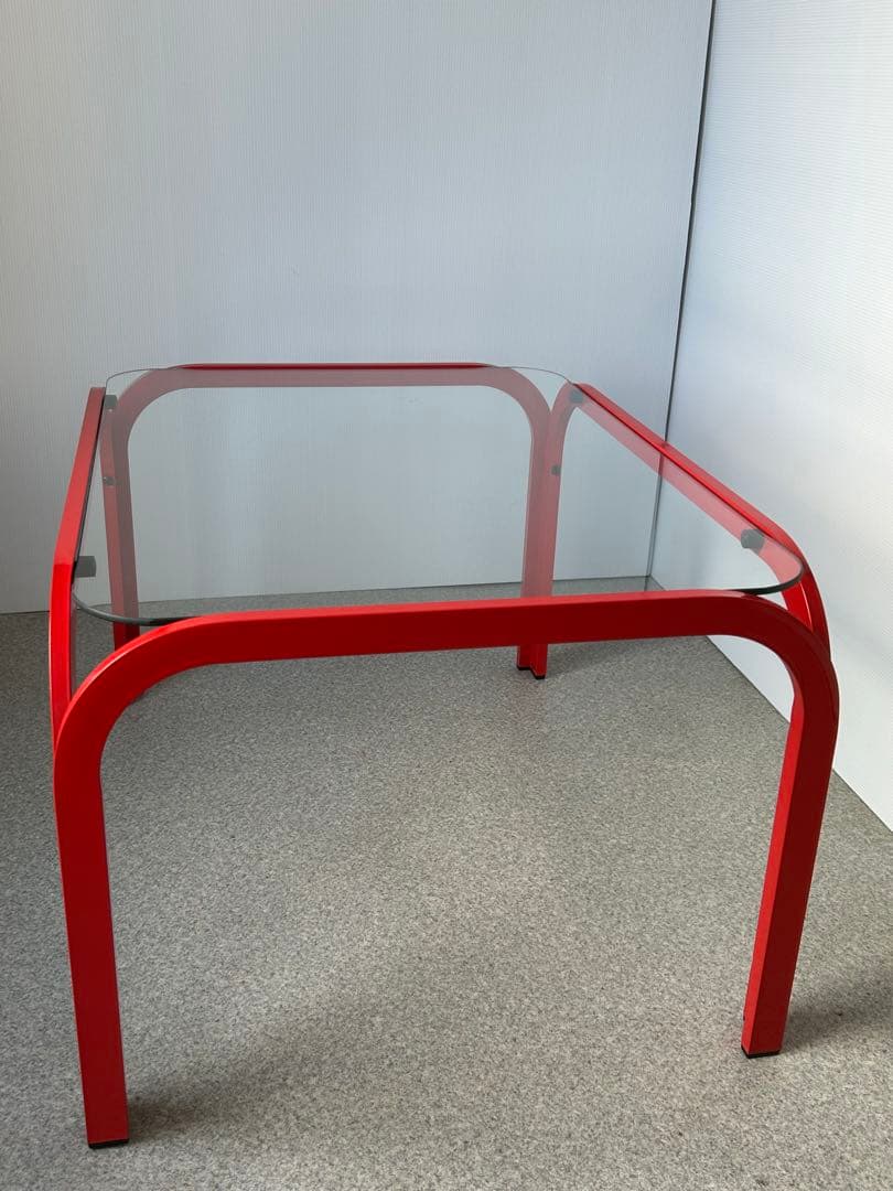 アイアンフレーム ガラステーブル レトロ ポストモダン　ヴィンテージ　ポップ　赤