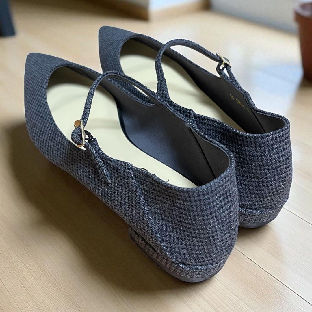 未使用 ルタロン ポインテッド ワンストラップ フラット 千鳥柄 ニット