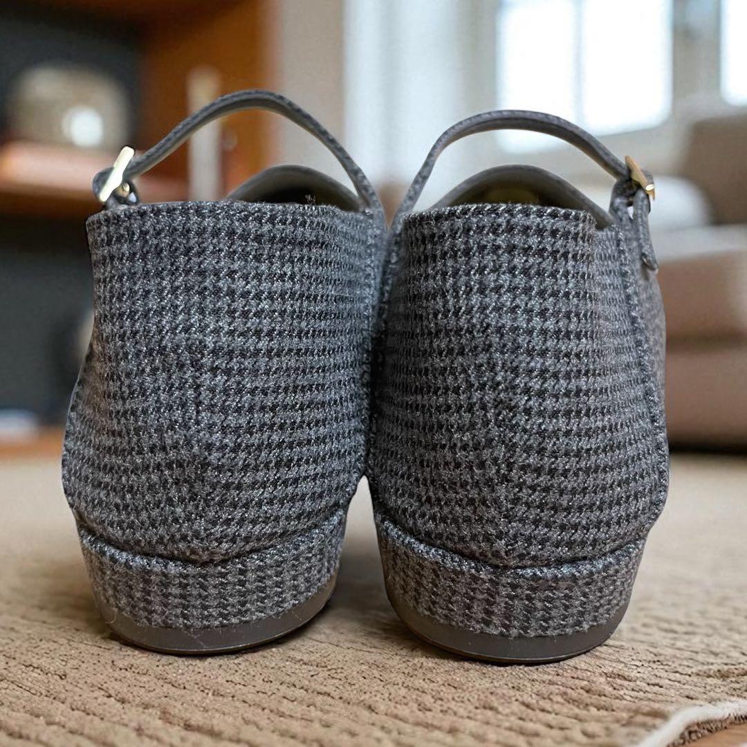 未使用 ルタロン ポインテッド ワンストラップ フラット 千鳥柄 ニット