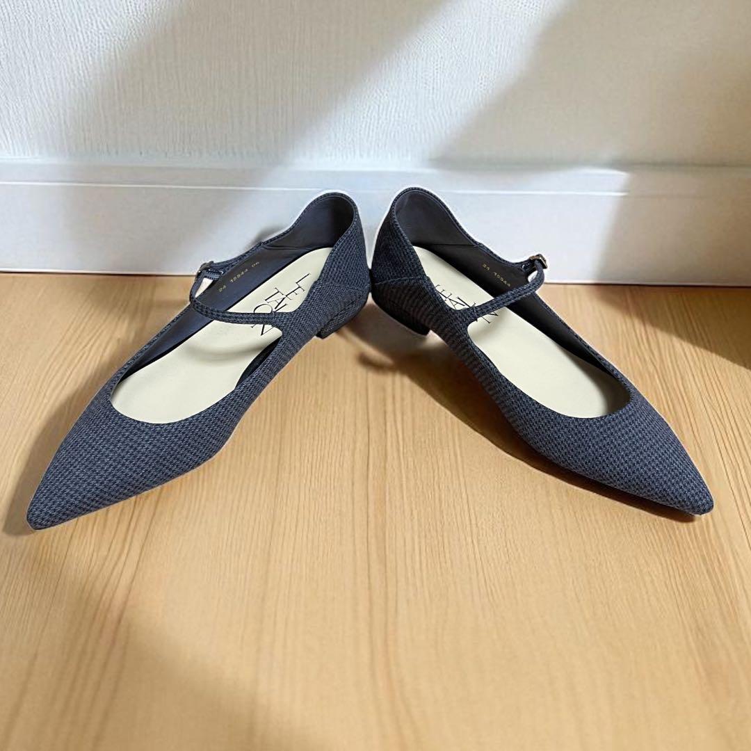 未使用 ルタロン ポインテッド ワンストラップ フラット 千鳥柄 ニット