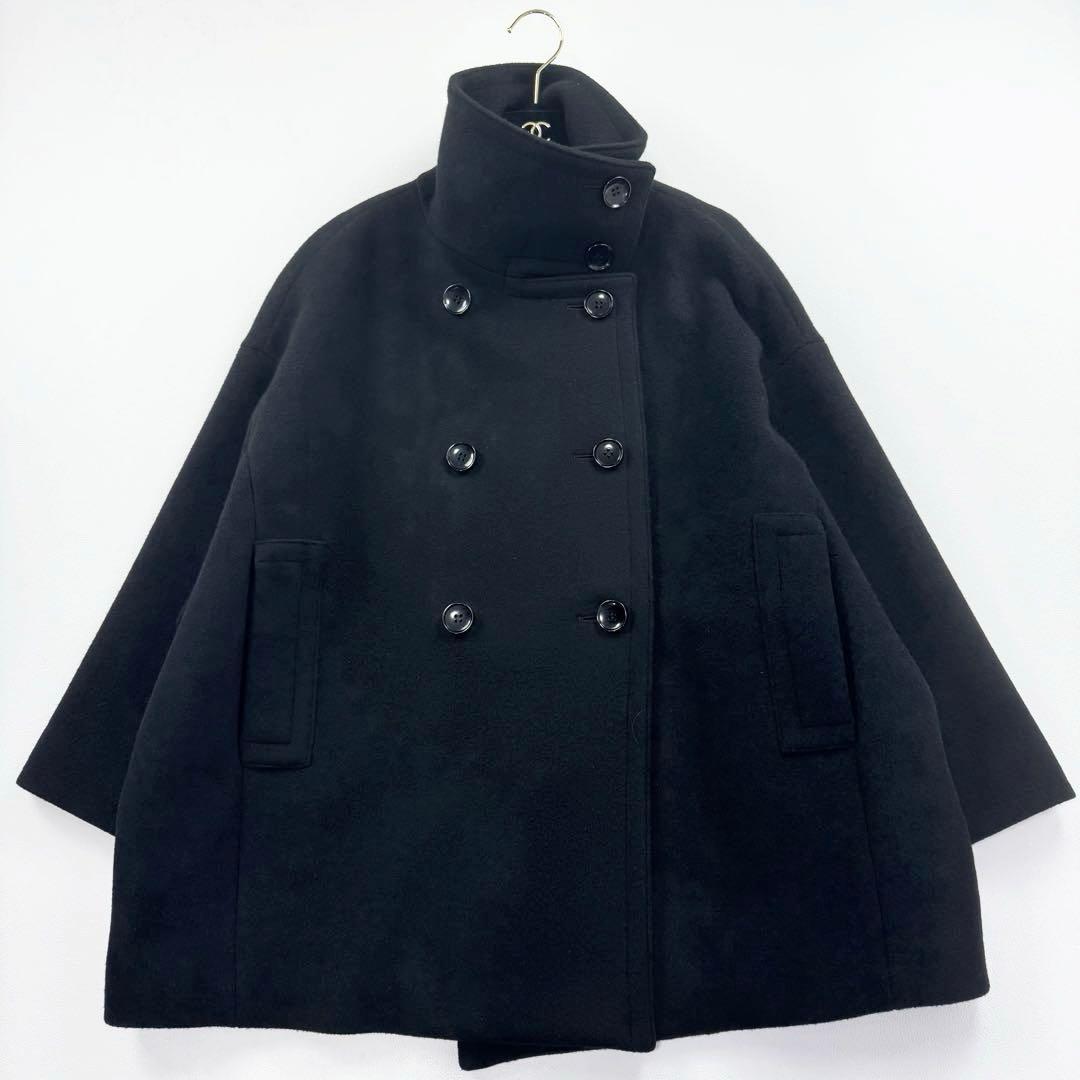 美品✨完売品 ノーブル スタンドカラーオーバーコート ブラック 立ち襟 メルトン