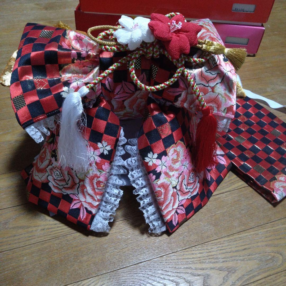 大寸★七歳★レースの赤と黒のチェック柄作り帯