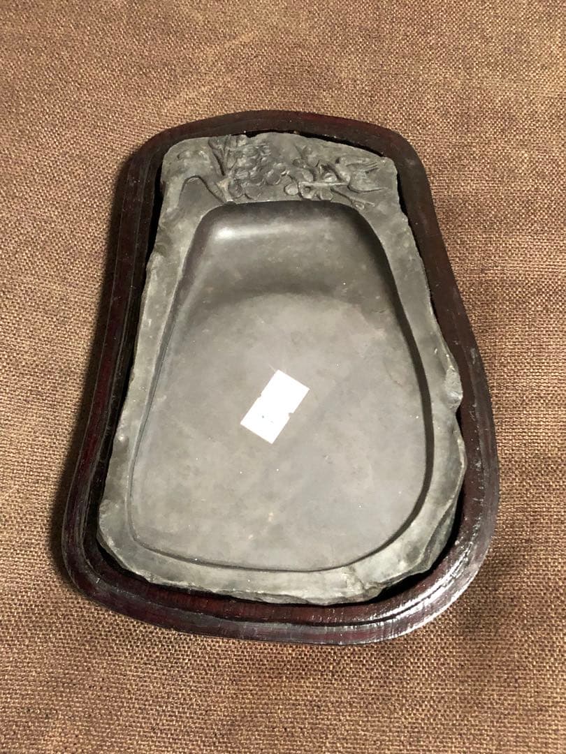 端渓名硯　中国　梅　鳥　刻　書道具　中国四大名硯　骨董　硯　CHINA