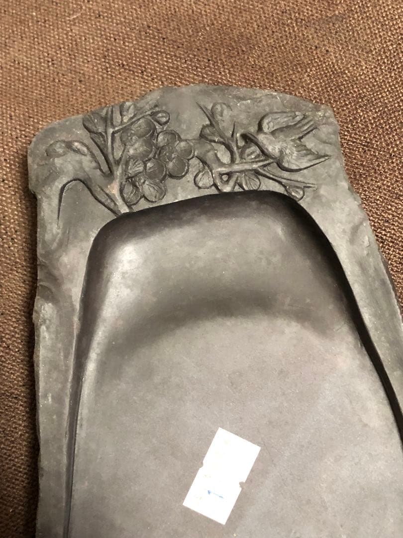 端渓名硯　中国　梅　鳥　刻　書道具　中国四大名硯　骨董　硯　CHINA