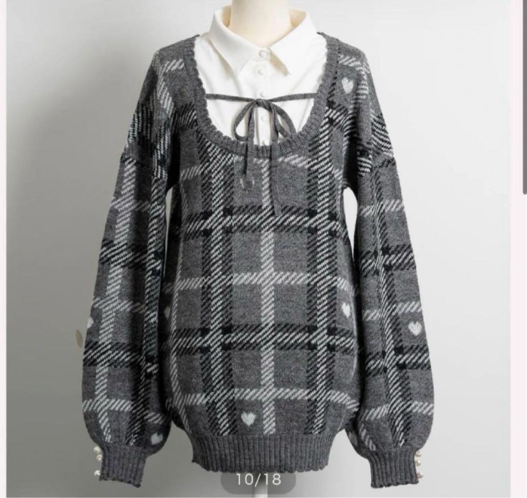 pium ハートチェックレイヤードニットワンピ